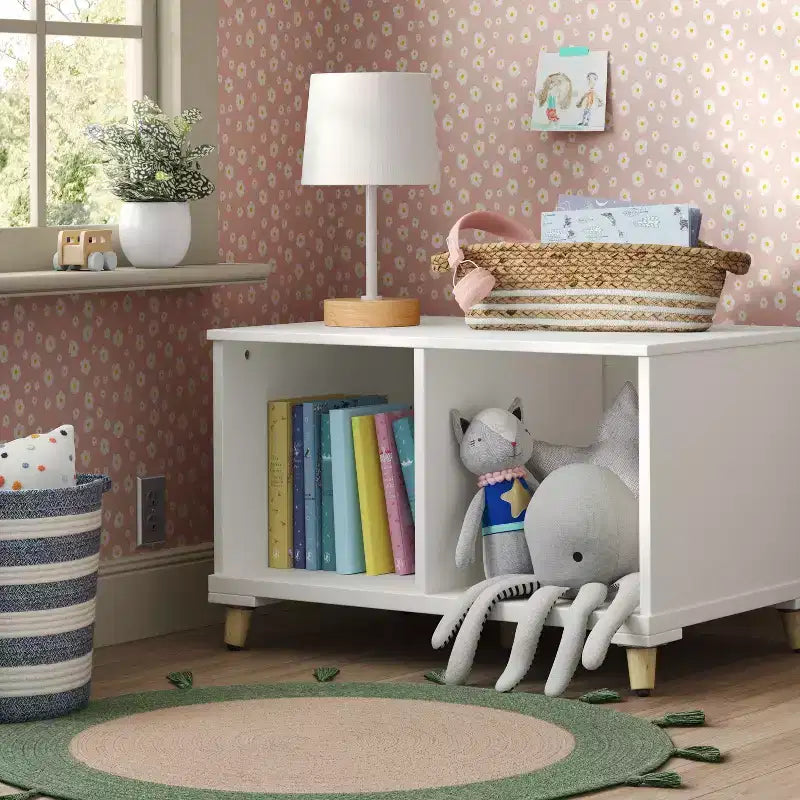 Modern Kids' Toy Storage Bench - Pillowfort™: White MDF Decorative Cabinet, Divided Storage, 28.86" Width