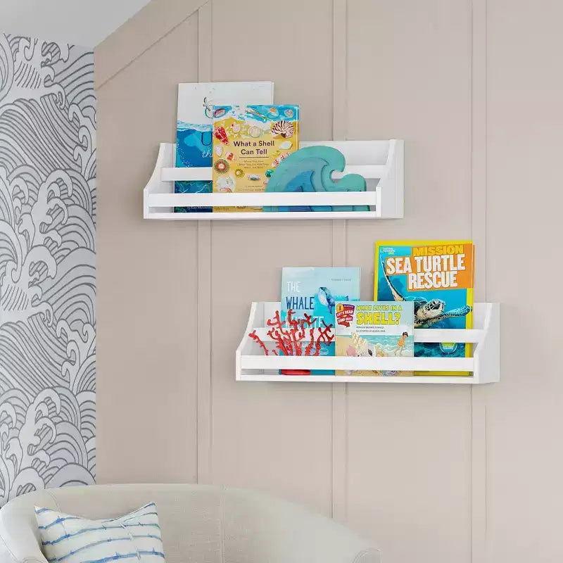 RiverRidge Kids' Book Nook Toddler Bookshelf Set for Living Room and Playroom Storage 2pc White