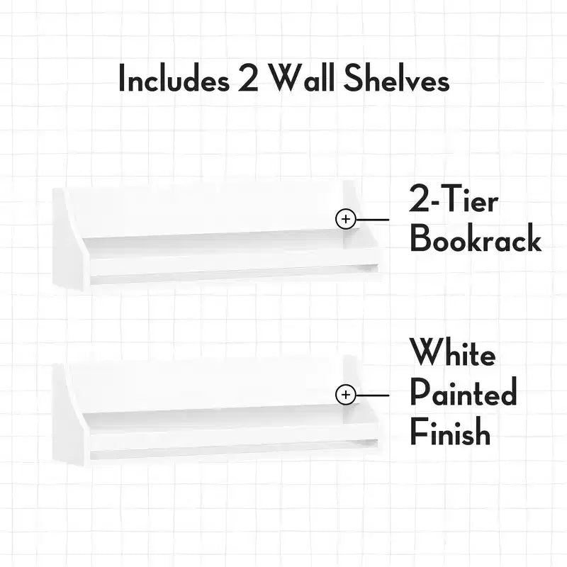 RiverRidge Kids' Book Nook Toddler Bookshelf Set for Living Room and Playroom Storage 2pc White