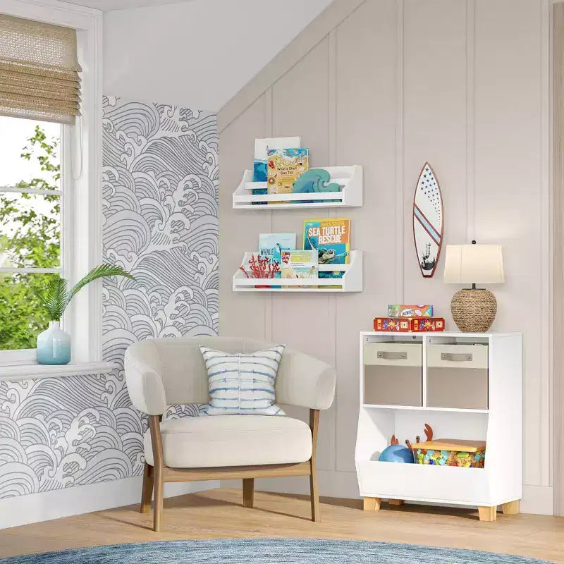 RiverRidge Kids' Book Nook Toddler Bookshelf Set for Living Room and Playroom Storage 2pc White