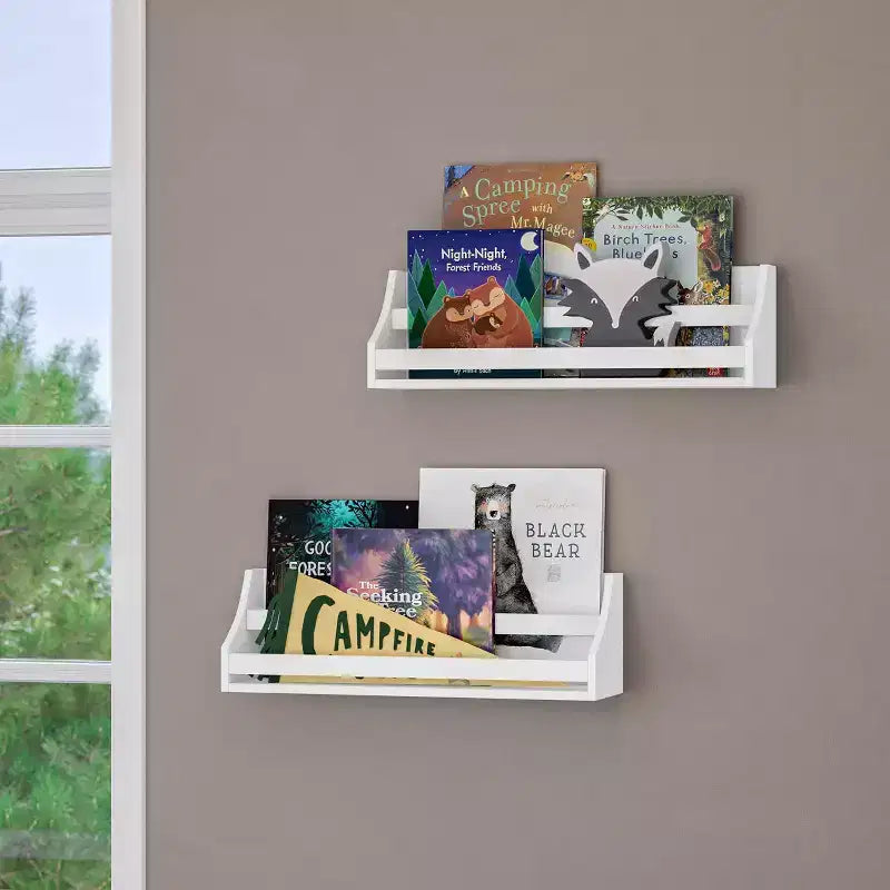 RiverRidge Kids' Book Nook Toddler Bookshelf Set for Living Room and Playroom Storage 2pc White