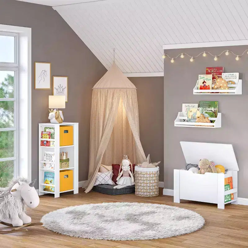 RiverRidge Kids' Book Nook Toddler Bookshelf Set for Living Room and Playroom Storage 2pc White