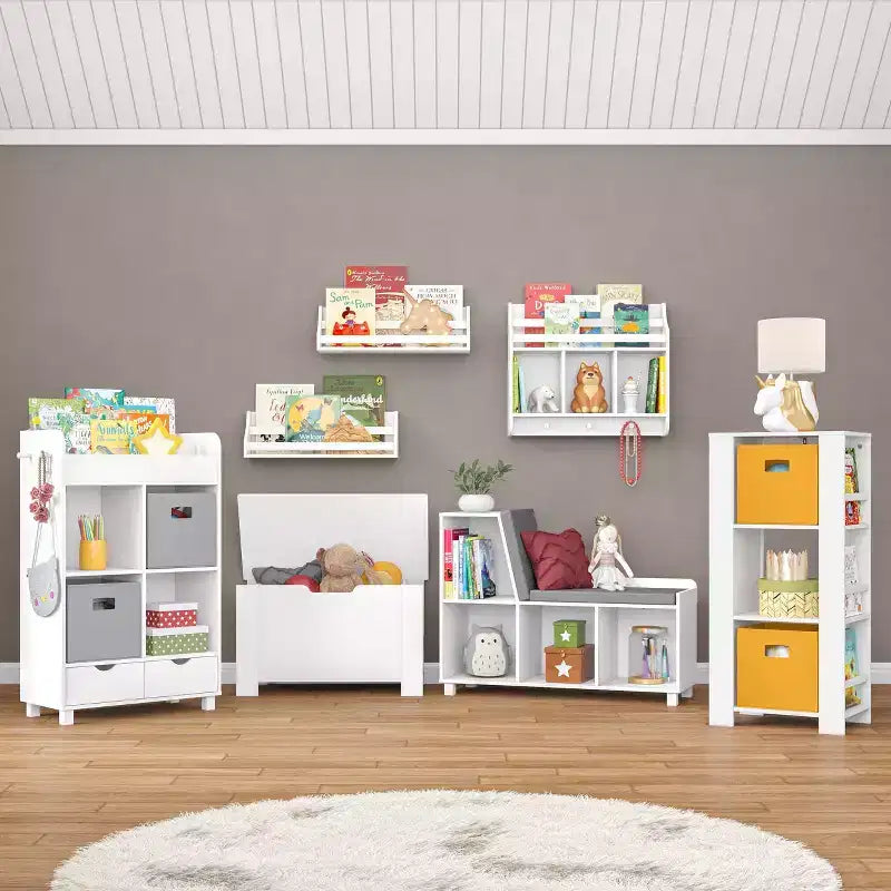 RiverRidge Kids' Book Nook Toddler Bookshelf Set for Living Room and Playroom Storage 2pc White