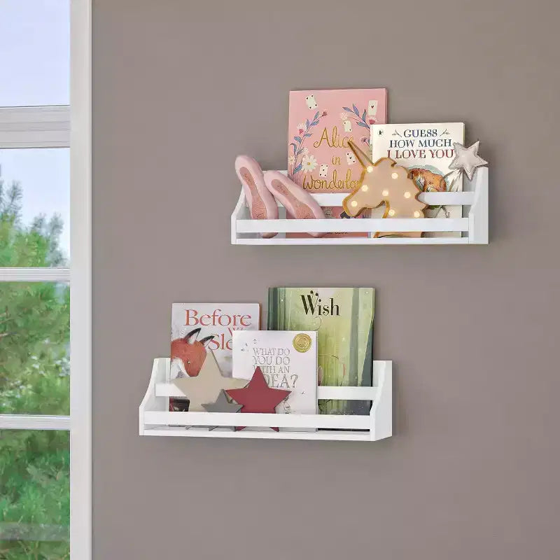 RiverRidge Kids' Book Nook Toddler Bookshelf Set for Living Room and Playroom Storage 2pc White