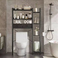 Over Toilet Storage with 2 Drawers Tier Organizer Height Adjustable Shelves Hooks Black Space Saver Bathroom Restroom Laundry