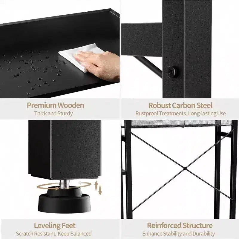 Over Toilet Storage with 2 Drawers Tier Organizer Height Adjustable Shelves Hooks Black Space Saver Bathroom Restroom Laundry