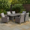 Royal Hampton Outdoor Dining Table, 57 Inch Top W/ Shelf, Gray Rattan Woven