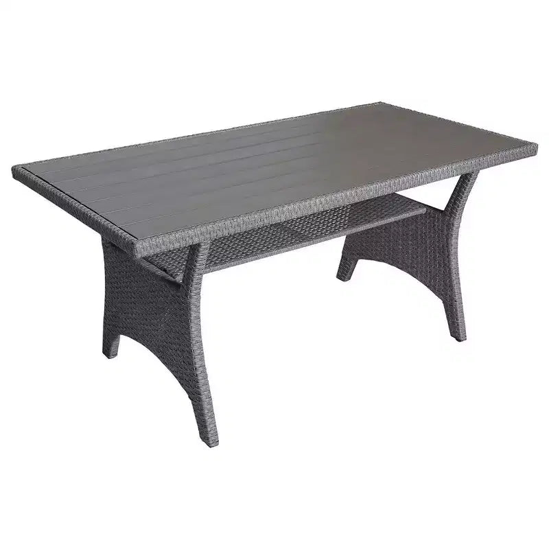 Royal Hampton Outdoor Dining Table, 57 Inch Top W/ Shelf, Gray Rattan Woven