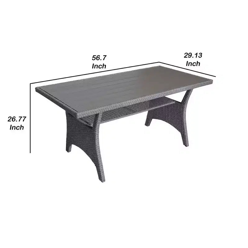 Royal Hampton Outdoor Dining Table, 57 Inch Top W/ Shelf, Gray Rattan Woven
