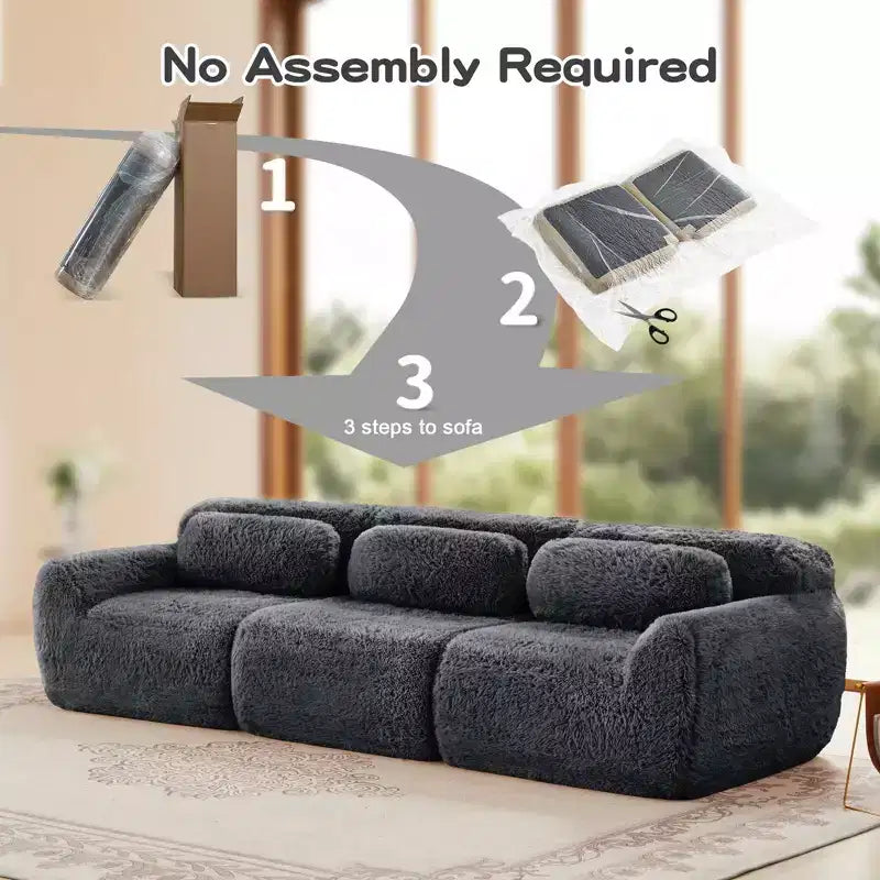 114 inch Brown Plush Fabric Sectional Sofa Couches with Throw Pillows ( Buckle Connection)