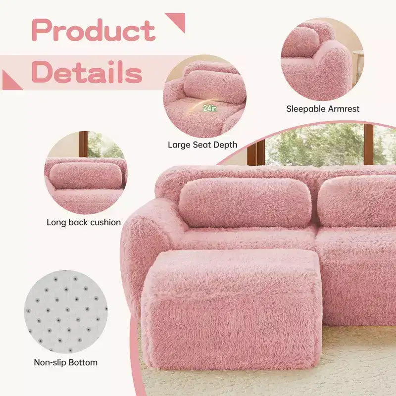 114 inch Brown Plush Fabric Sectional Sofa Couches with Throw Pillows ( Buckle Connection)