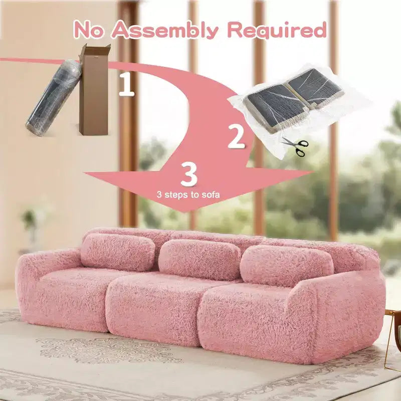 114 inch Brown Plush Fabric Sectional Sofa Couches with Throw Pillows ( Buckle Connection)