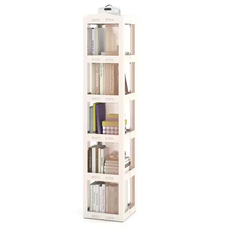Costway 360 Spinning Bookcase with Swivel Base, 5-Tier Revolving Bookshelf Tower for Study