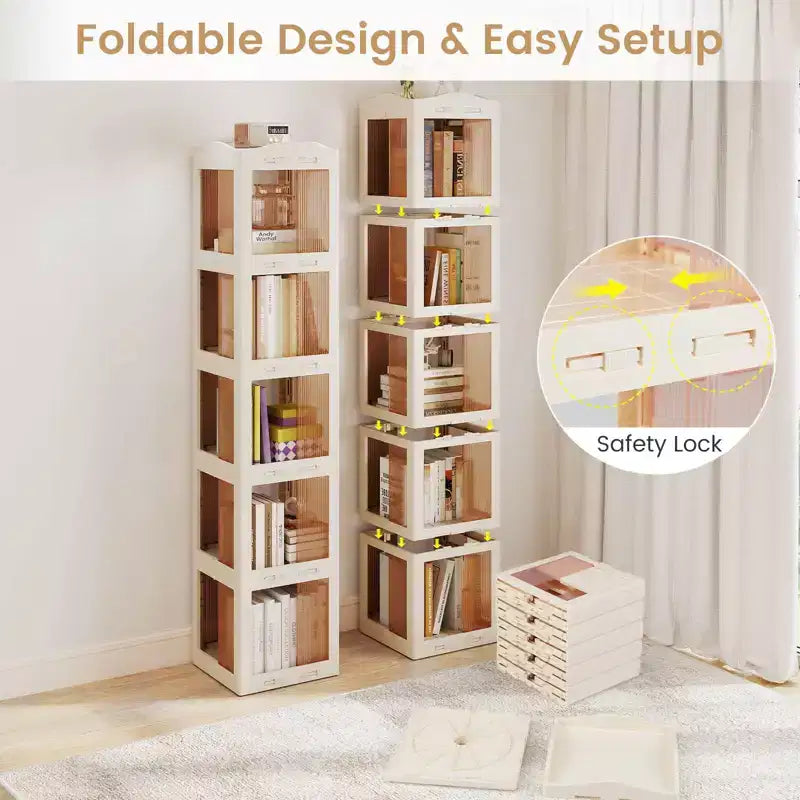 Costway 360 Spinning Bookcase with Swivel Base, 5-Tier Revolving Bookshelf Tower for Study