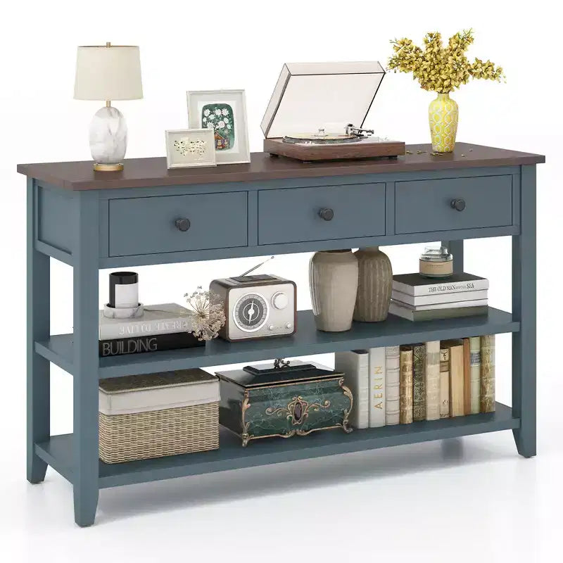 Costway 50 Farmhouse Entryway Table w/3 Storage Drawers and 2 Open Shelves for Hallway