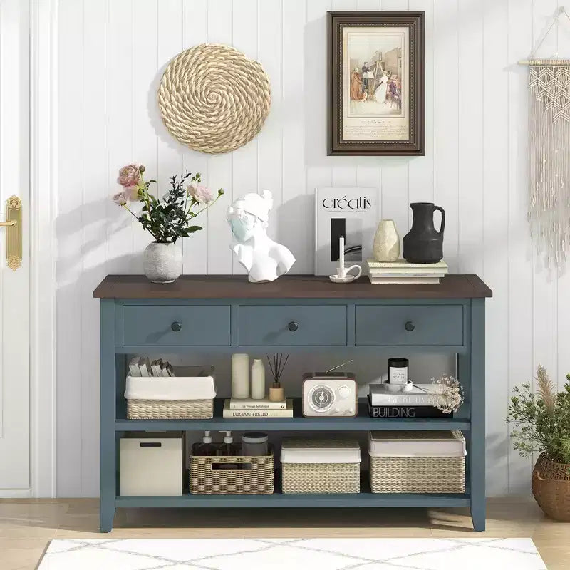 Costway 50 Farmhouse Entryway Table w/3 Storage Drawers and 2 Open Shelves for Hallway