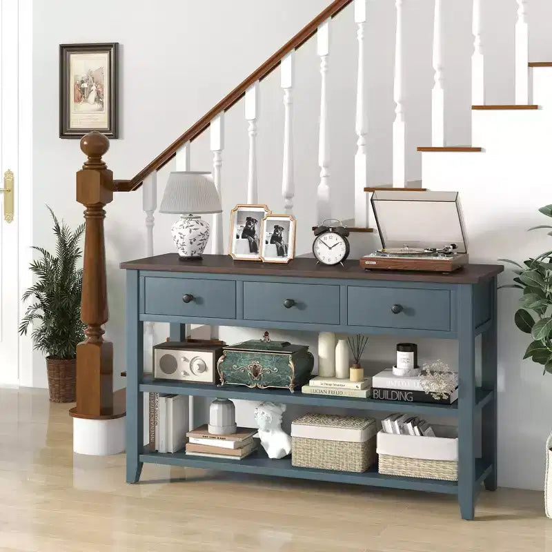 Costway 50 Farmhouse Entryway Table w/3 Storage Drawers and 2 Open Shelves for Hallway