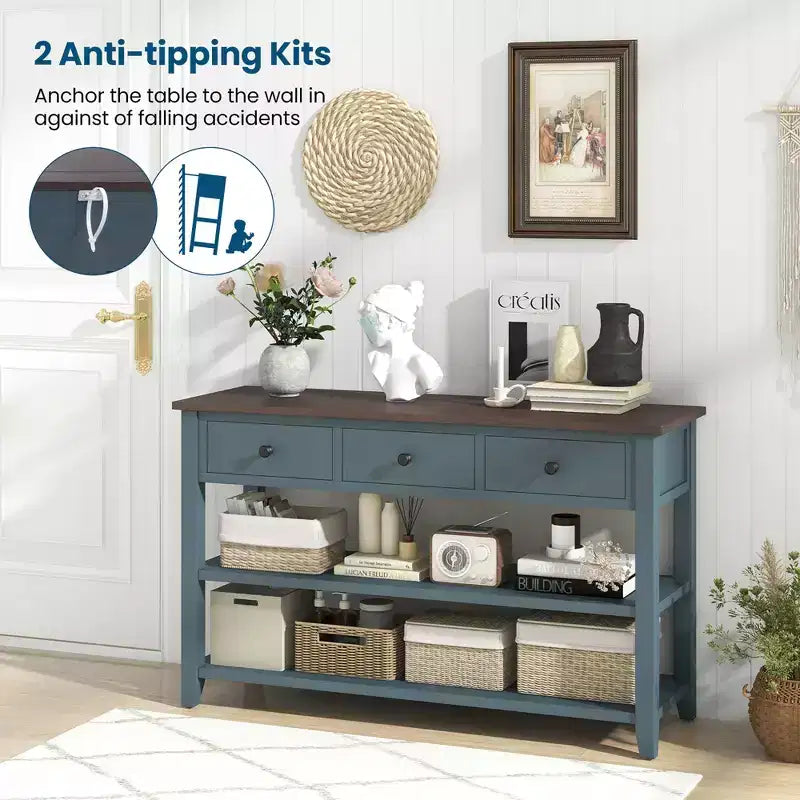 Costway 50 Farmhouse Entryway Table w/3 Storage Drawers and 2 Open Shelves for Hallway