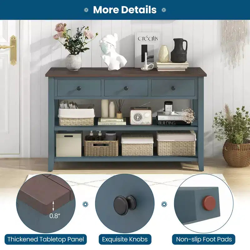 Costway 50 Farmhouse Entryway Table w/3 Storage Drawers and 2 Open Shelves for Hallway