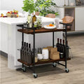 Costway Home Bar Cart 2-tier Home Bar Cart w/ Lockable Wheels & Anti-fall Guardrail