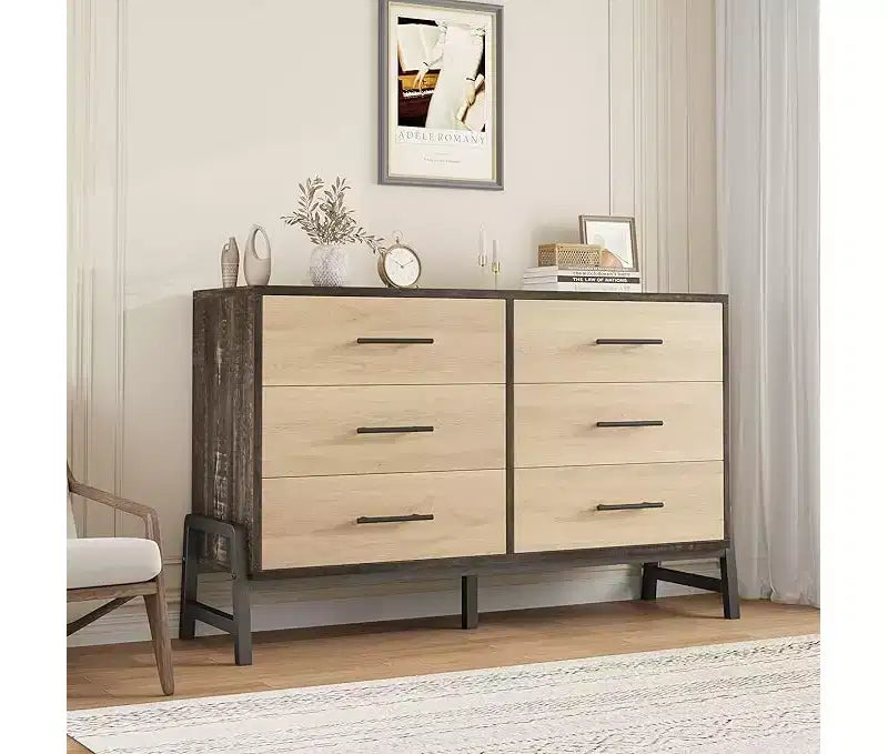 Wide 6-Drawer Dresser, Freestanding Wooden Storage Chest with Large Capacity for Bedroom, Living Room & Entryway