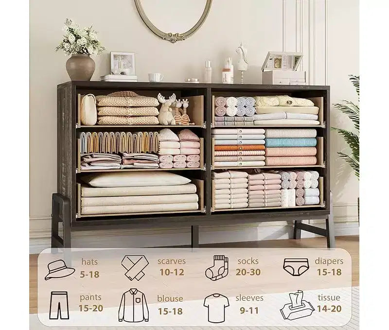 Wide 6-Drawer Dresser, Freestanding Wooden Storage Chest with Large Capacity for Bedroom, Living Room & Entryway
