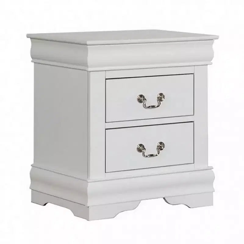 Royal Hampton Nightstand, 2 Drawers, Classic White Solid Wood, Nickel Metal Handles