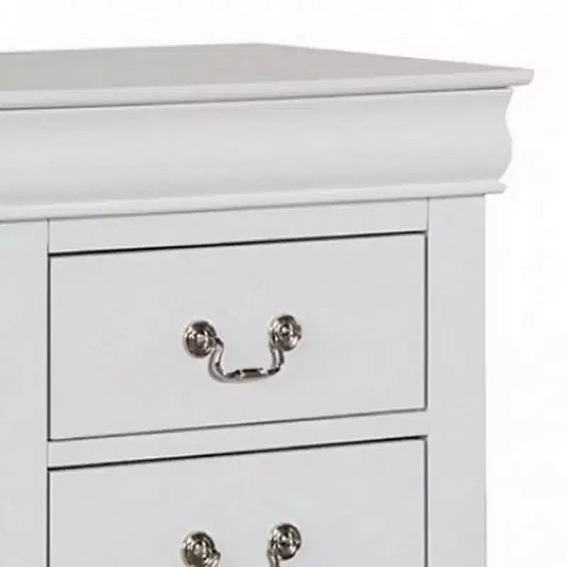 Royal Hampton Nightstand, 2 Drawers, Classic White Solid Wood, Nickel Metal Handles