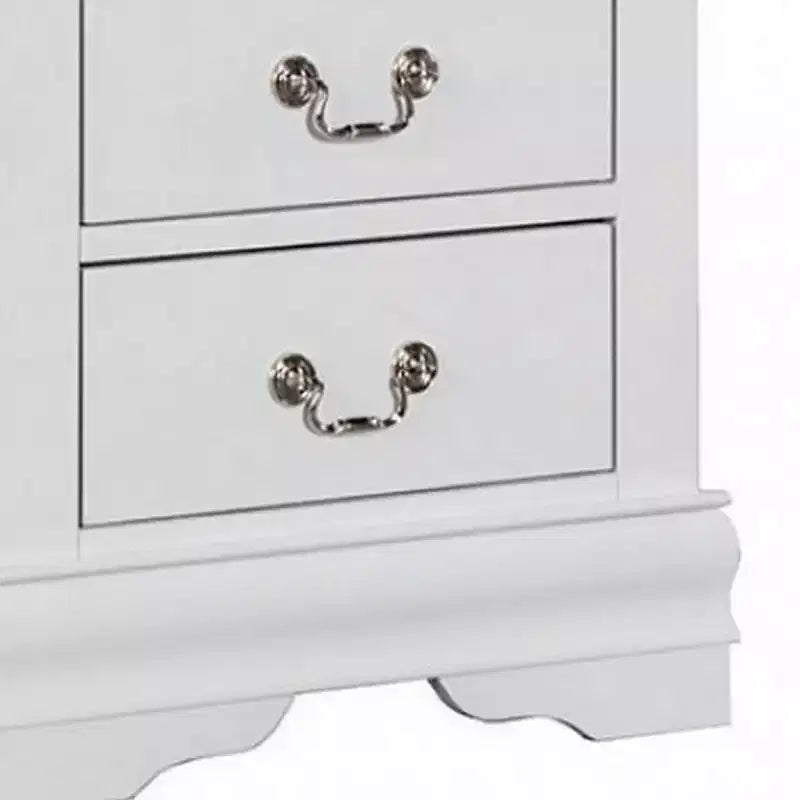 Royal Hampton Nightstand, 2 Drawers, Classic White Solid Wood, Nickel Metal Handles