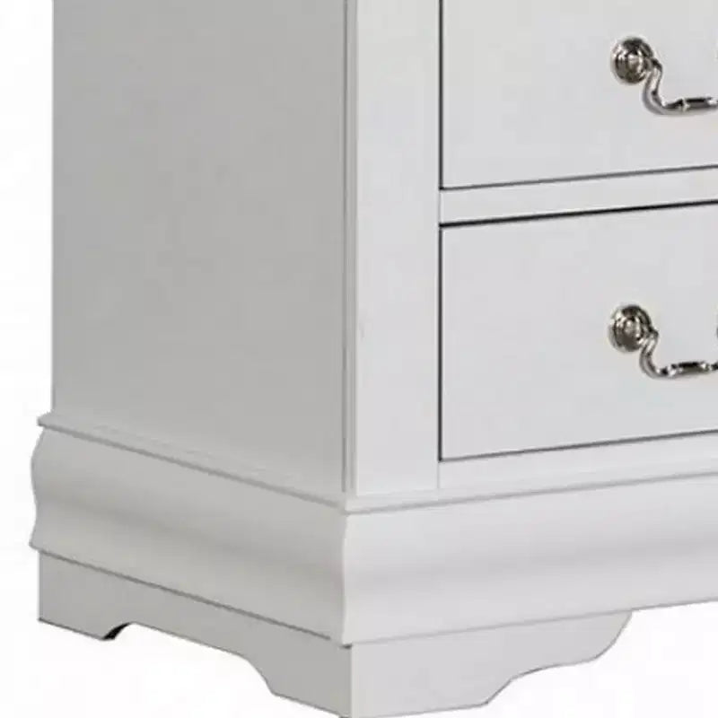 Royal Hampton Nightstand, 2 Drawers, Classic White Solid Wood, Nickel Metal Handles