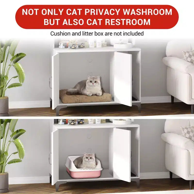 Cat Litter Box Furniture, Hidden Litter Box Enclosure Large - Farmhouse Wood Pet House with 3 Open Shelves Storage Cabinet Scratch Pad End Table