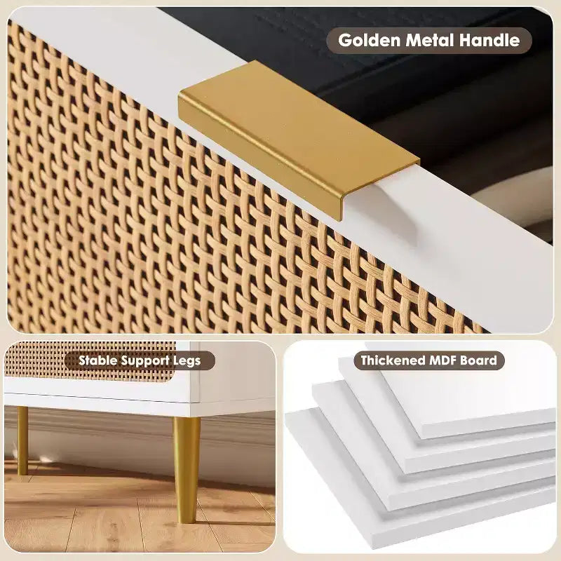 Rattan 9 Drawer Dressers for Bedroom, Tall Dresser with Deep Drawers, Large Chest of Drawers for Closet with Wide Top, Long Wooden Dresser