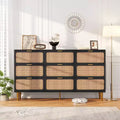 Rattan 9 Drawer Dressers for Bedroom, Tall Dresser with Deep Drawers, Large Chest of Drawers for Closet with Wide Top, Long Wooden Dresser