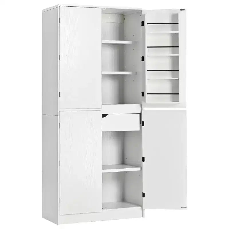 MAYEERTY 72 Farmhouse Kitchen Pantry, 8 Door Shelves Curved Design, Kitchen Dining Bathroom, White