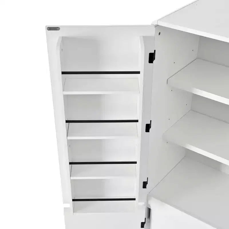 MAYEERTY 72 Farmhouse Kitchen Pantry, 8 Door Shelves Curved Design, Kitchen Dining Bathroom, White