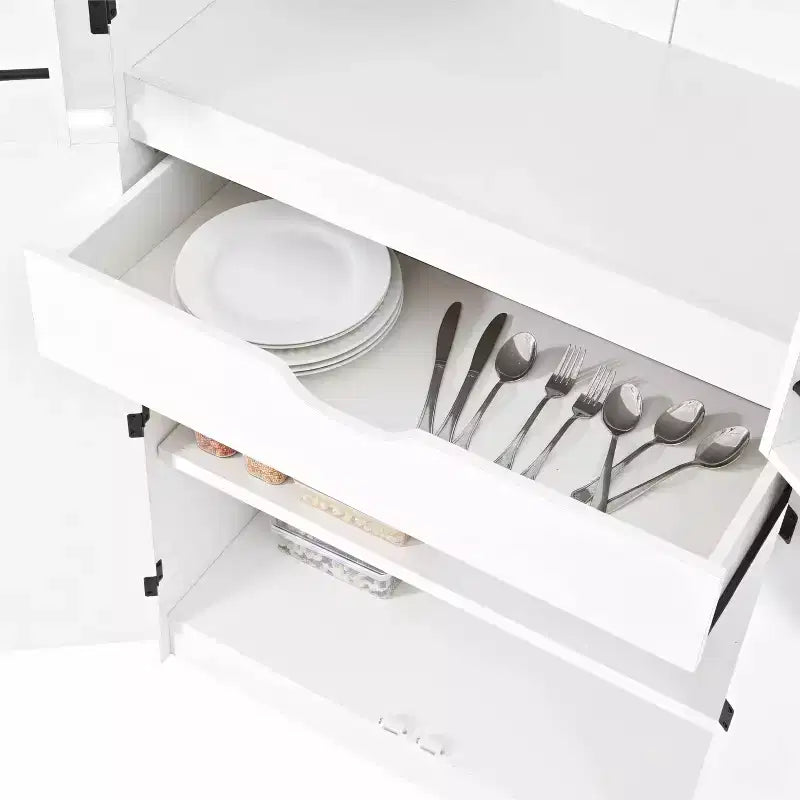 MAYEERTY 72 Farmhouse Kitchen Pantry, 8 Door Shelves Curved Design, Kitchen Dining Bathroom, White