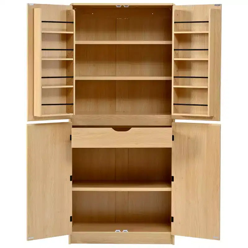 MAYEERTY 72 Farmhouse Kitchen Pantry, 8 Door Shelves Curved Design, Kitchen Dining Bathroom, White