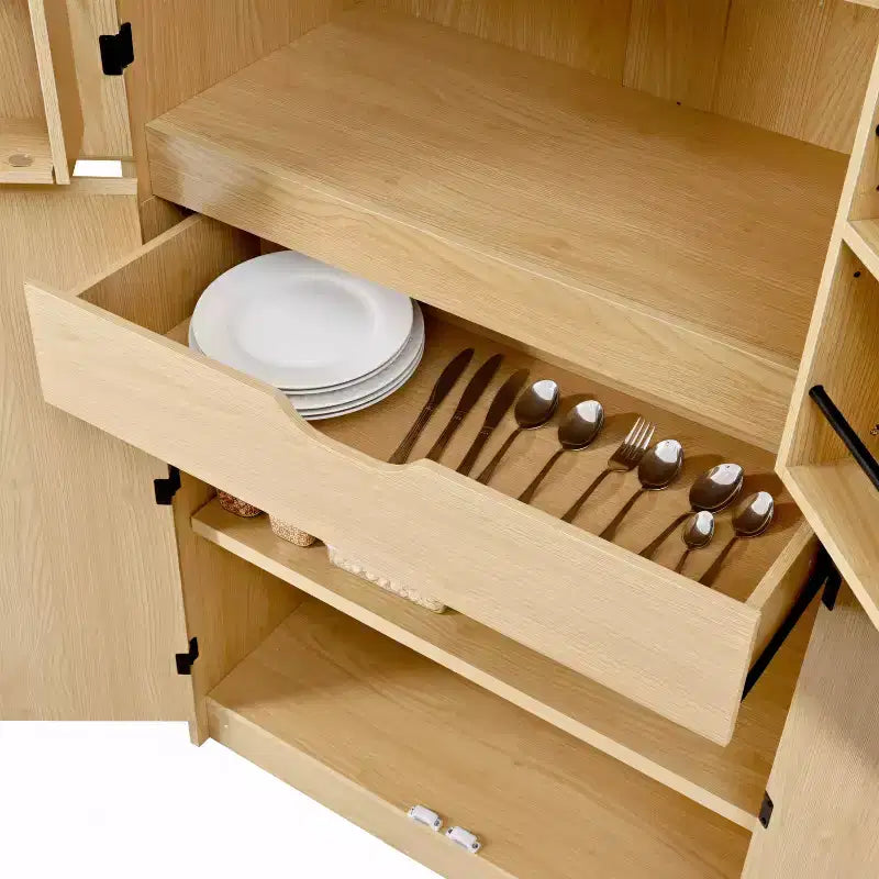 MAYEERTY 72 Farmhouse Kitchen Pantry, 8 Door Shelves Curved Design, Kitchen Dining Bathroom, White