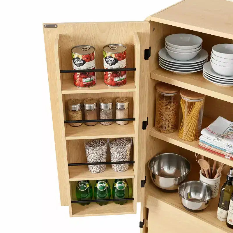 MAYEERTY 72 Farmhouse Kitchen Pantry, 8 Door Shelves Curved Design, Kitchen Dining Bathroom, White