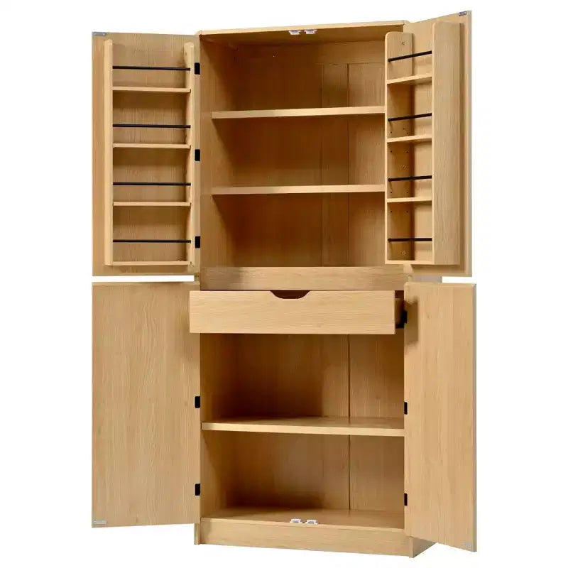 MAYEERTY 72 Farmhouse Kitchen Pantry, 8 Door Shelves Curved Design, Kitchen Dining Bathroom, White