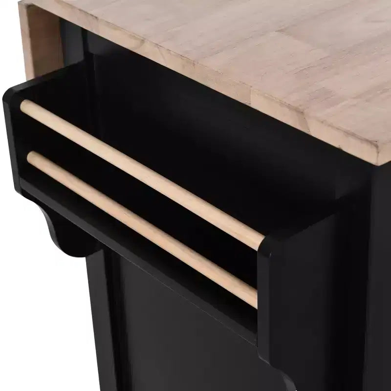 Wood Kitchen Cart with Drop-Leaf Countertop with 2 Drawers and Storage Cabinet, Wheels, Sliding Barn Door Adjustable Height