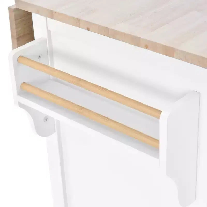 Wood Kitchen Cart with Drop-Leaf Countertop with 2 Drawers and Storage Cabinet, Wheels, Sliding Barn Door Adjustable Height