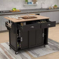 Wood Kitchen Cart with Drop-Leaf Countertop with 2 Drawers and Storage Cabinet, Wheels, Sliding Barn Door Adjustable Height