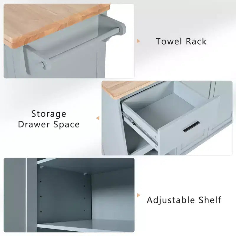 Kitchen Island with Foldable Counter Top, Rolling Kitchen Cart on Wheels, Kitchen Storage Cart with Slide-Out Shelf, Towel Rack and Drawer