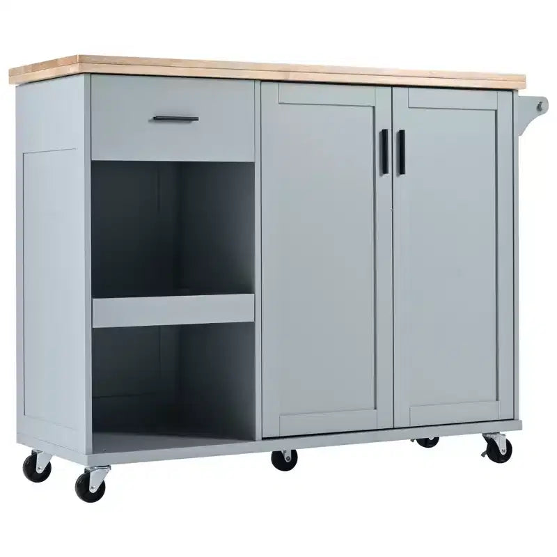 Kitchen Island with Foldable Counter Top, Rolling Kitchen Cart on Wheels, Kitchen Storage Cart with Slide-Out Shelf, Towel Rack and Drawer