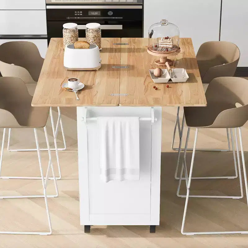 Kitchen Island with Foldable Counter Top, Rolling Kitchen Cart on Wheels, Kitchen Storage Cart with Slide-Out Shelf, Towel Rack and Drawer