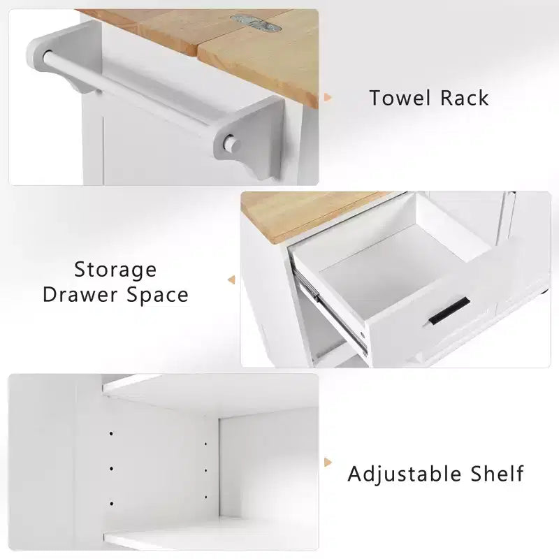 Kitchen Island with Foldable Counter Top, Rolling Kitchen Cart on Wheels, Kitchen Storage Cart with Slide-Out Shelf, Towel Rack and Drawer
