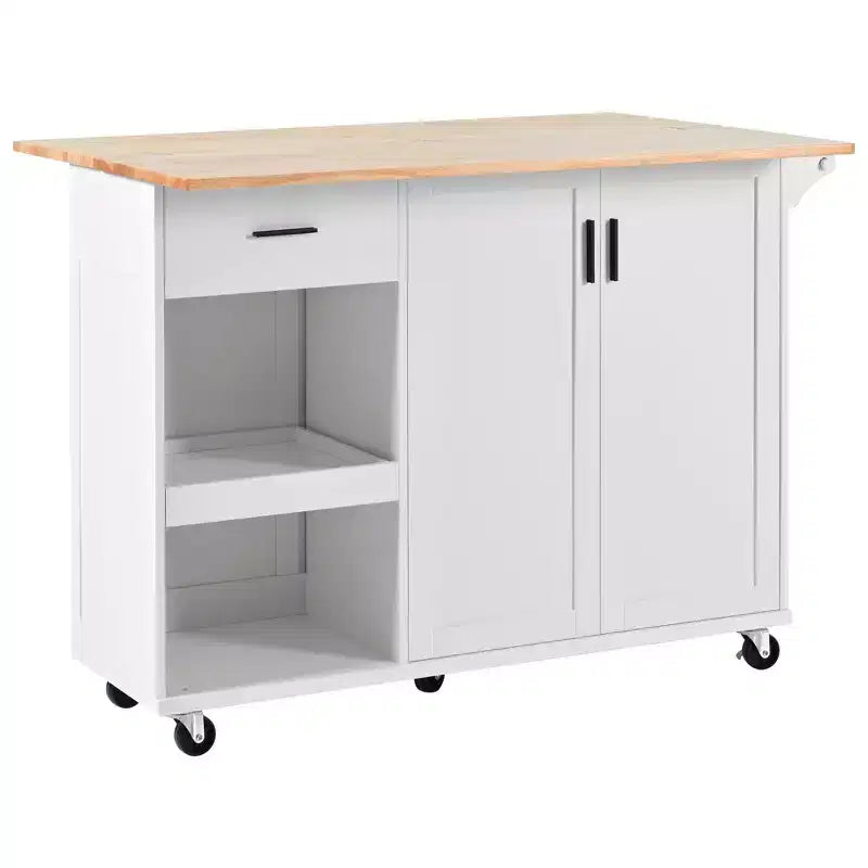 Kitchen Island with Foldable Counter Top, Rolling Kitchen Cart on Wheels, Kitchen Storage Cart with Slide-Out Shelf, Towel Rack and Drawer