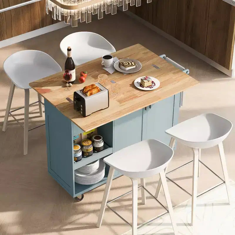 Kitchen Island with Foldable Counter Top, Rolling Kitchen Cart on Wheels, Kitchen Storage Cart with Slide-Out Shelf, Towel Rack and Drawer