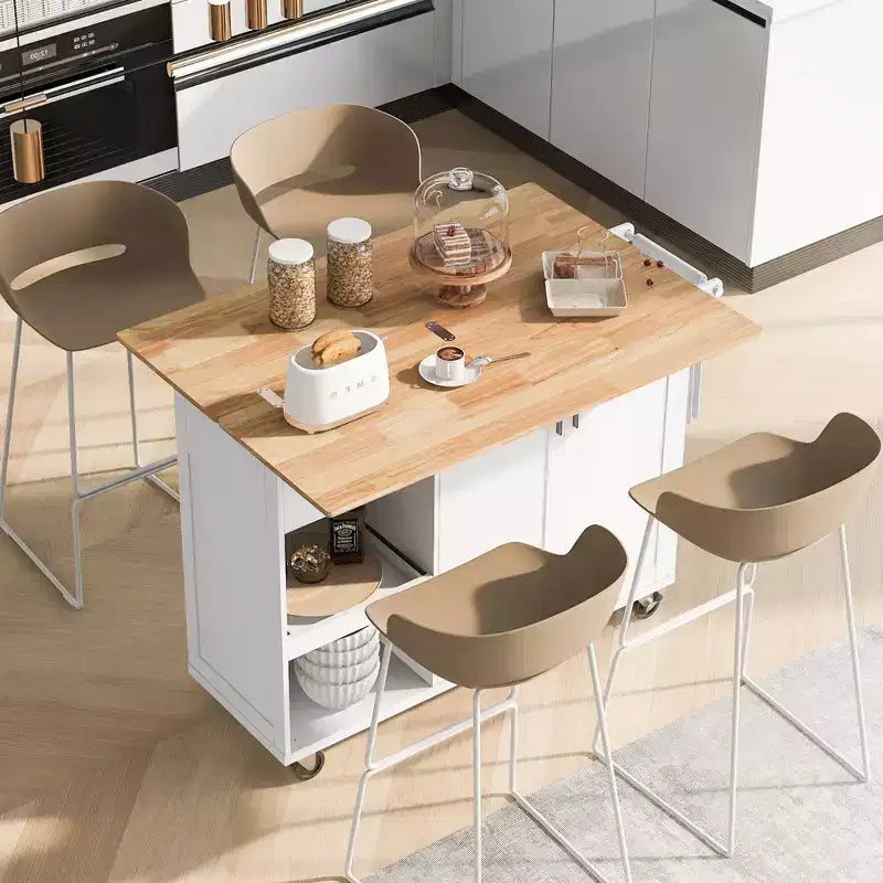 Kitchen Island with Foldable Counter Top, Rolling Kitchen Cart on Wheels, Kitchen Storage Cart with Slide-Out Shelf, Towel Rack and Drawer